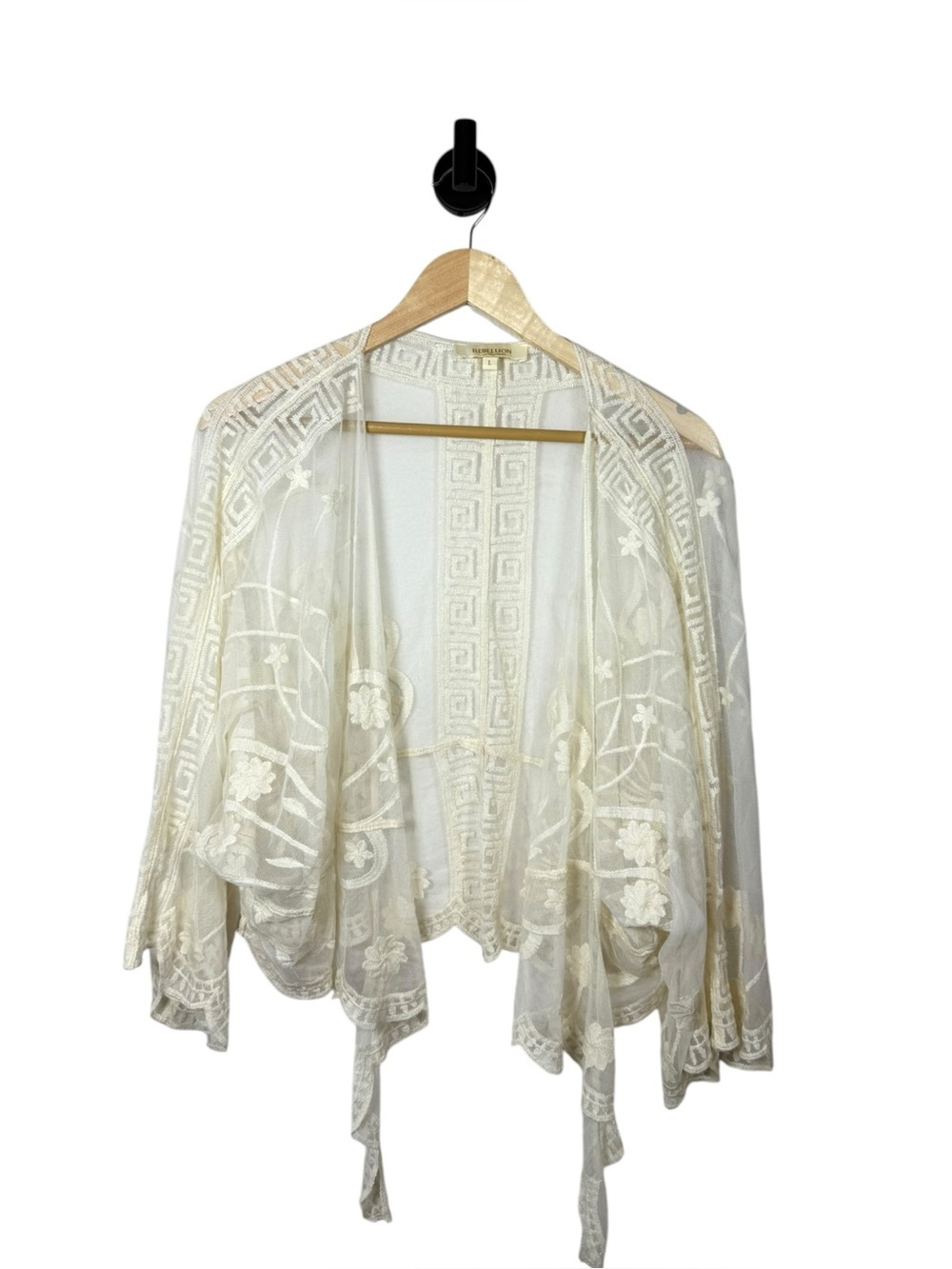 Boho Sheer Floral Embroidered Lace Kimono Crochet Scallop Festival L